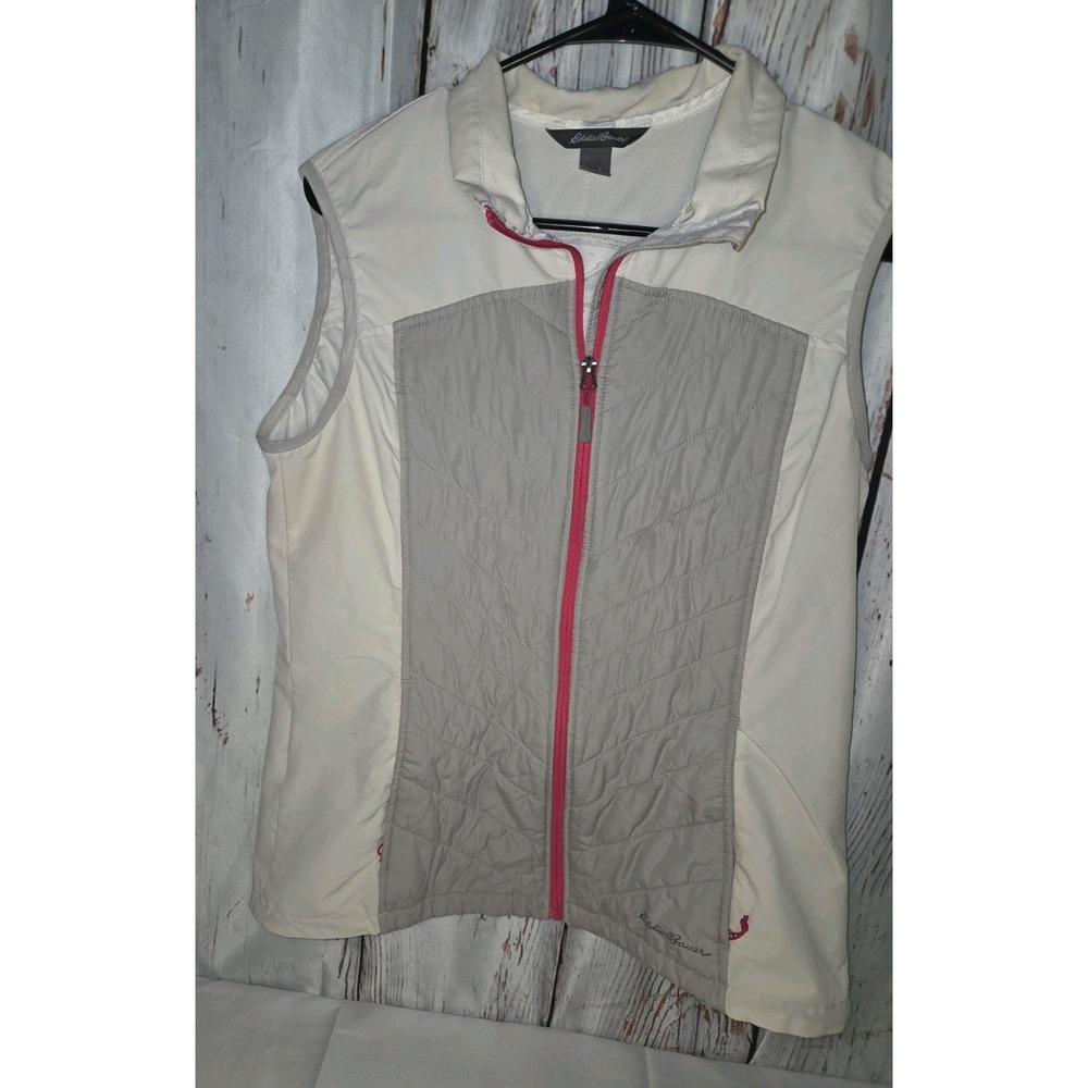 Eddie Bauer Vest Women's Size L White Gray Full Zip Front Pockets Stretch Jacket